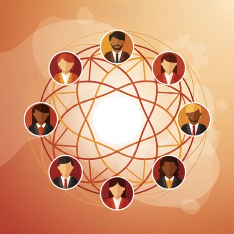 Rete di persone collegate che collaborano attraverso il metodo METALOG per un apprendimento condiviso