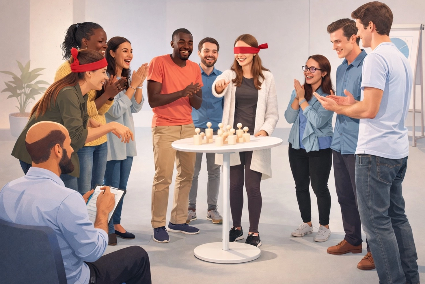 Un gruppo di persone durante un'attività esperienziale METALOG sulla collaborazione